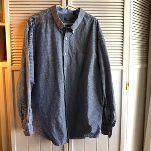 IZOD Men's Gingham Blue White Button Down Shirt 3XL